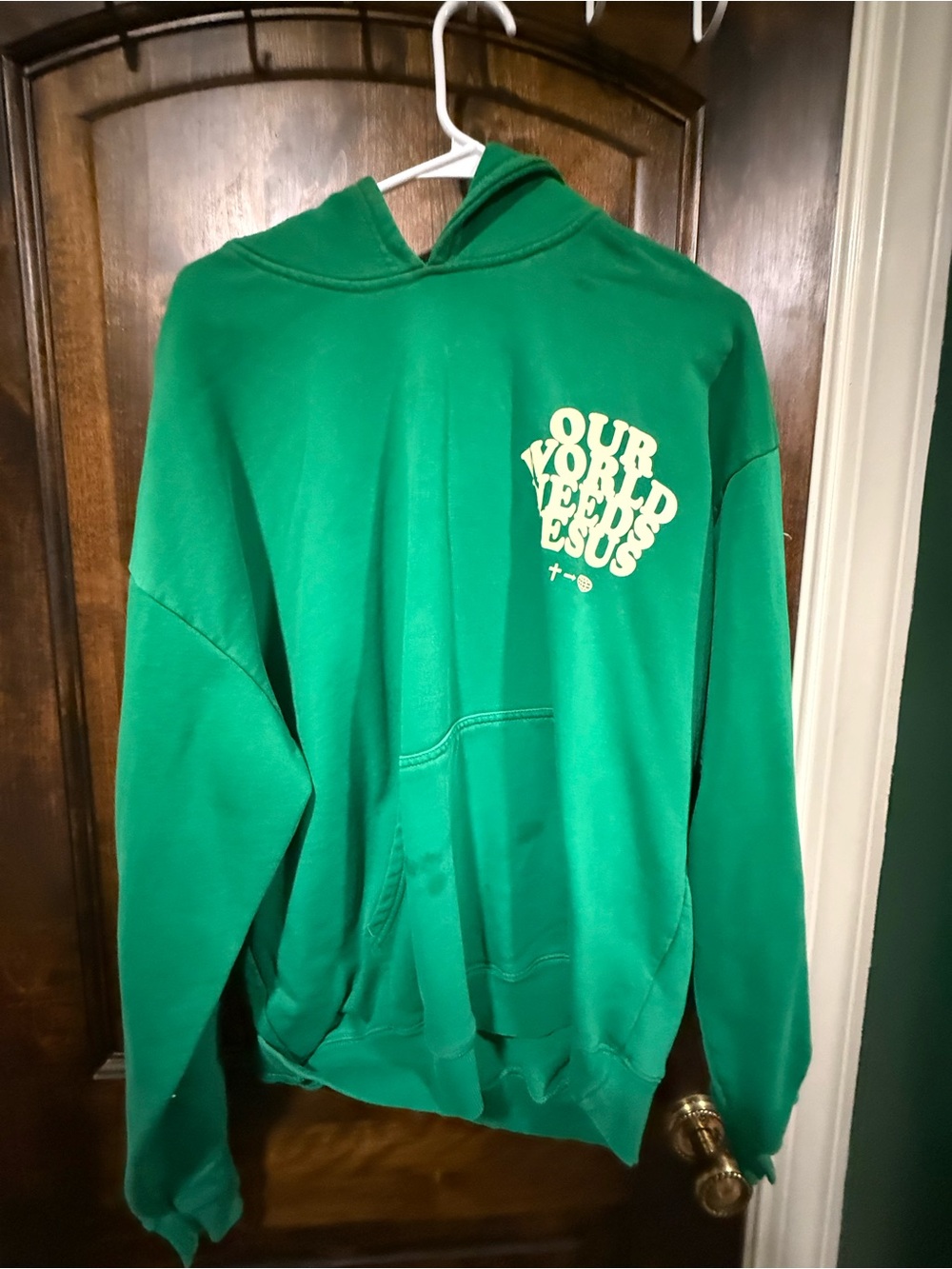 ELEVATED FAITH “our world needs jesus” green hoodie